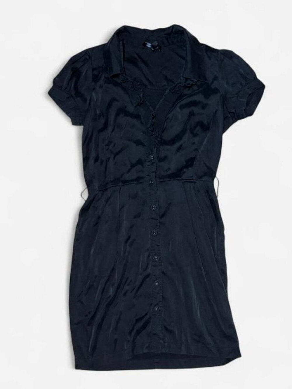 Bebe Black Silk Ruffle Mini Dress Whimsigoth Dark Coquette